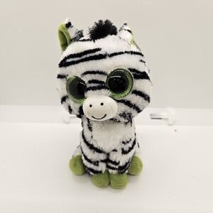 TY Beanie‎ Boos Zig-Zag Zebra Plush Green Glitter Eyes NWT